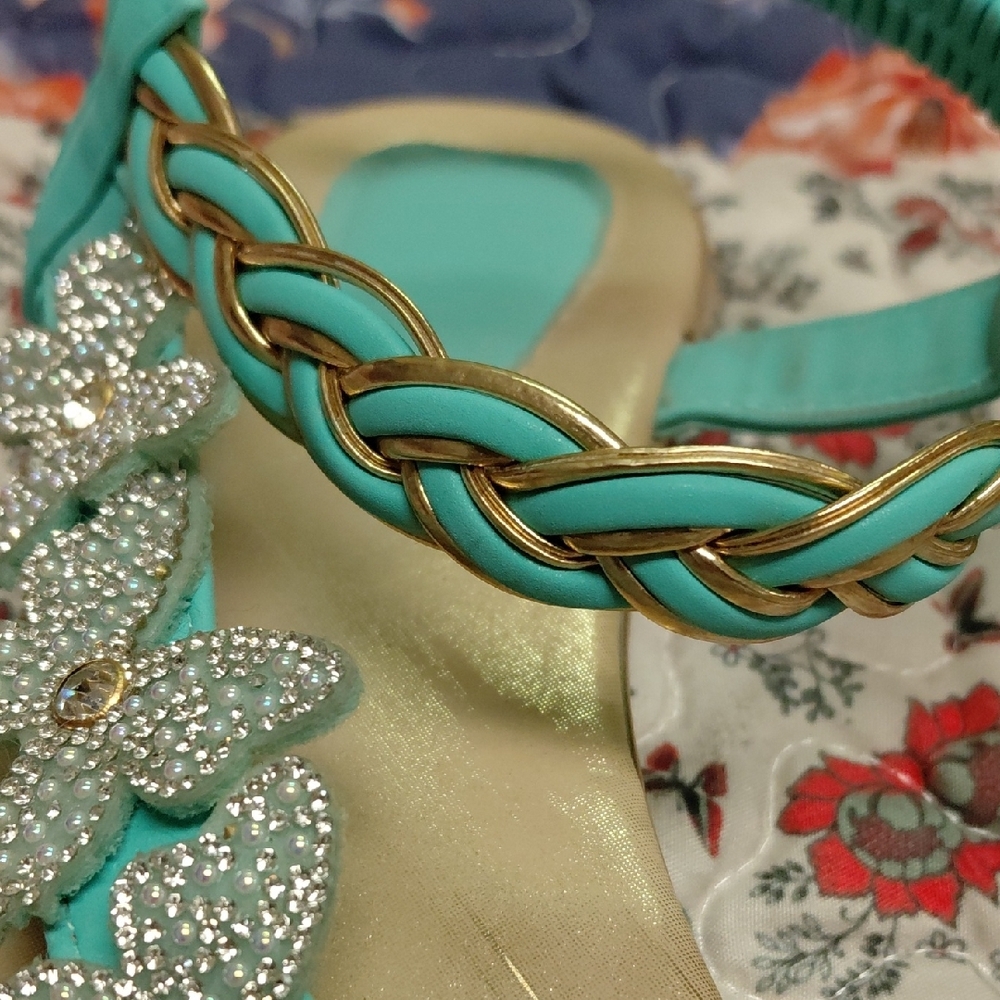 Embellished Turquoise Butterfly Flat Sandals - Women - Picture 3 of 4